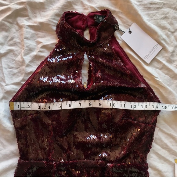 Little Mistress Sequin Gown Burgundy Witchy Goth New Years Eve Dress - Picture 10 of 11